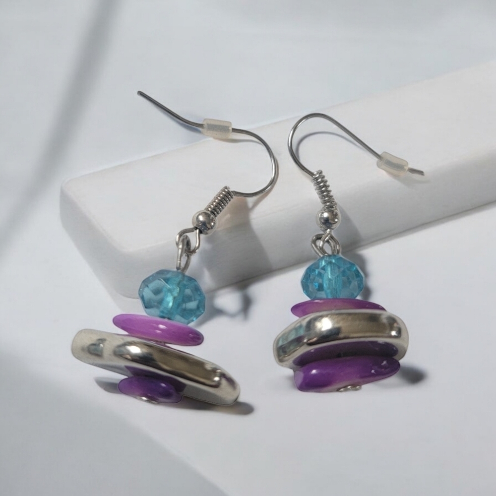 Cute pair of silver blue and purple earrings